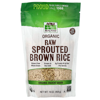 Проросший коричневый рис NOW Foods, Real Food "Organic Sprouted Brown Rice" сырой, органический (454 г)