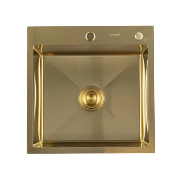 Кухонная мойка GAPPO GS5050-3 Встраиваемая, 500x500 мм, нержавеющая сталь, PVD, золото