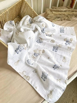 Муслінова пелюшка 80*90 см ведмедики з кульками