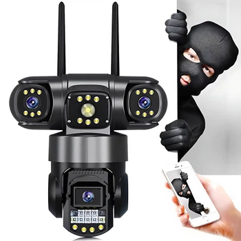 Камера відеоспостереження Wi-Fi IP66 з 3 лінзами PTZ 15MP 3 екрани подвійне аудіо нічне бачення датчик руху