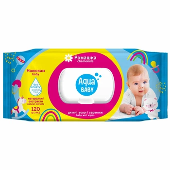 Салфетки влажные Aqua Baby 120штук Baby chamomile с клапаном