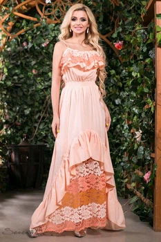 Жіноча асиметрична сукня-сарафан з батисту з мереживом Seventeen XXL-3XL Персиковий (2000000063676)