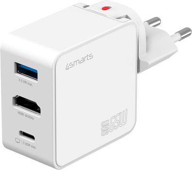 Мережевий зарядний пристрій 4smarts 3in1 HDMI Hub-Ladegerät GaN Flex 65W White (4252011913145)