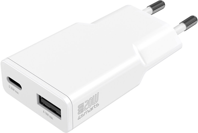 Мережевий зарядний пристрій 4smarts PDPlug Duos Slim 20W GaN 1C+1A White (4252011909001)