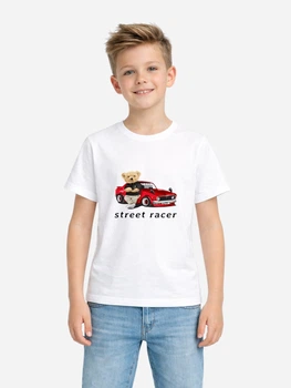 Дитяча футболка для хлопчика Наталюкс Street Racer 12380632000 122-128 см Біла (1238063200041)