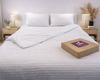 Постельное белье LARA сатин-страйп LUX light gray d13177s160 с простынью на резинке 160х200х25 семейное