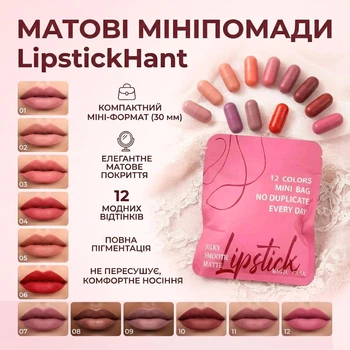 Матовые мини-помады LipstickHant, набор из 12 штук