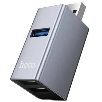 Перехідник HUB HOCO HB54 3in1 (USB to 2xUSB2.0+USB3.0) (Metal grey) (249927)