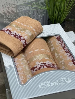 Махровые полотенца 70х140 см и 2х50х90 см Бежевый (Д-al-rm-009-03)