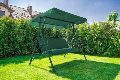 Садовая качеля с навесом JUST GARDEN RELAX "Зеленая" - трехместная, классический дизайн, усиленный каркас, легкая в уходе ткань, мягкий матрас на сиденье и спинке