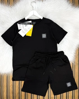 Дитячий літній костюм Stone Island (футболка + шорти) для хлопчика 122-128 см черний