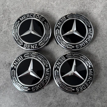 Колпачки на диски Mercedes-Benz оригинальные черные A1714000125 заглушки ступицы эмблема Mercedes комплект 75 мм