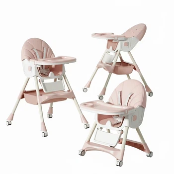 Стульчик для кормления Kidoro One (ST-6540) Pink, из экокожи на колесах.