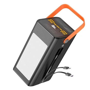 Повербанк Hoco DB49 Action 100000mAh 22.5w швидка зарядка, ліхтар, вбудовані кабелі Чорний