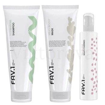 Набір для відновлення структури волосся FAV.1: Шампунь FAV.1 112 RESTORE SHAMPOO 250 мл + Маска FAV.1 MILKY BOOST MASK 250 мл + Термозахист FAV.1 ALL IN ONE MULTI THERMO 200 мл
