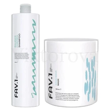 Набор для жирной кожи головы и сухих волос FAV.1: Шампунь FAV.1 BALANCE CONTROL SHAMPOO 1000 мл + Маска FAV.1 AQUA WAVE MASK 1000 мл
