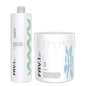 Набір для відновлення та зволоження волосся FAV.1: Шампунь FAV.1 112 RESTORE SHAMPOO 1000 мл + Маска FAV.1 AQUA WAVE MASK 1000 мл