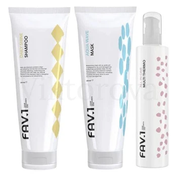 Набір для щоденного догляду та зволоження волосся FAV.1: Шампунь FAV.1 DAILY SHINE SHAMPOO 250 мл + Маска FAV.1 AQUA WAVE MASK 250 мл + Термозахист FAV.1 ALL IN ONE MULTI THERMO 200 мл