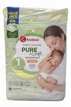 Підгузки Kruidvat pure&soft Newborn розмір 1 (2-5 кг) 62 шт