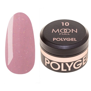 Полигель для наращивания Moon Full Poly Gel №10 сочно-розовый с шиммером, 15 мл.