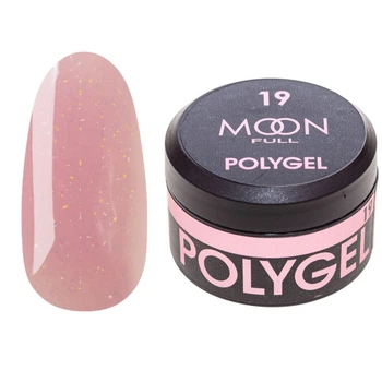 Полигель для наращивания Moon Full Poly Gel №19 насыщеннно-розовый с шиммером, 15 мл.