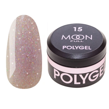 Полигель для наращивания Moon Full Poly Gel №15 лиловый бриллиант с шиммером, 15 мл.