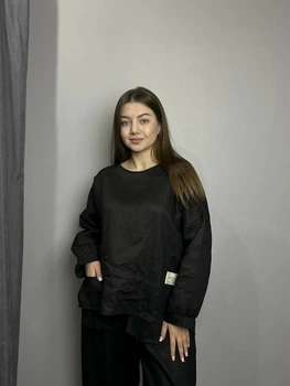 Жіноча блуза лляна оверсайз з накладними кишенями KAPTSOVA MKKS9025-3 - Oversize 42/52, Чорний