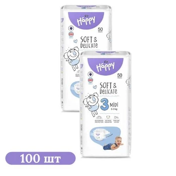 Детские одноразовые подгузники 100 шт Happy Bella Baby Midi размер 3 (5-9 кг)