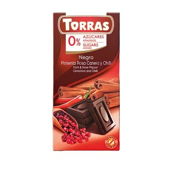 Шоколад без цукру 527 Torras з розовим перцем, корицею та перцем Чилі 75г
