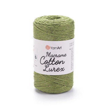 Шнур плетений з люрексом YarnArt macrame cotton Lurex 2мм хакі (№741)