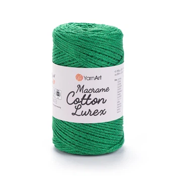 Шнур плетений з люрексом YarnArt macrame cotton Lurex 2мм зелений (№728)