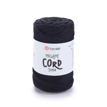 Шнур плетений YarnArt macrame cord чорний 3 мм для макраме (№750)