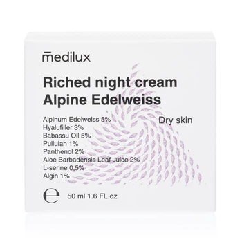 Ночной крем Альпийский Эдельвейс для сухой и чувствительной кожи Medilux Riched night cream Alpine Edelweiss 50 мл