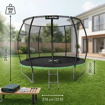 Батут Outtec Premium 10ft (312 см) черно-зеленый с внутренней сеткой: до 150 кг, для детей, взрослых, дачи, улицы