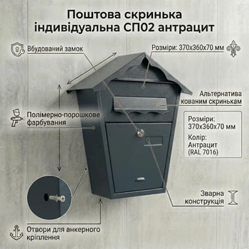 Индивидуальный почтовый ящик СП02 антрацит (360х370х70 мм) для частных домов и коттеджей