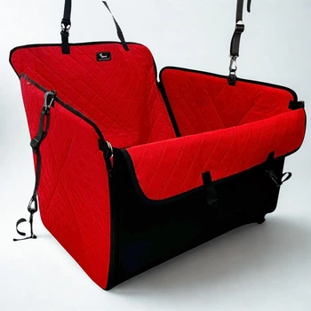 Автогамак для собак Comfort Mini Red, непромокаемый, прочный, автомобильная подстилка, автомобильный чехол для перевозки собаки, гамак на 1/2 заднего сиденья, цвет красный с черным, SKU 004388, Your Stylish Hunter