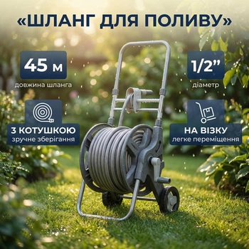 Поливной шланг 45 м с катушкой на тележке, 1/2" Kraft&Dele KD2078