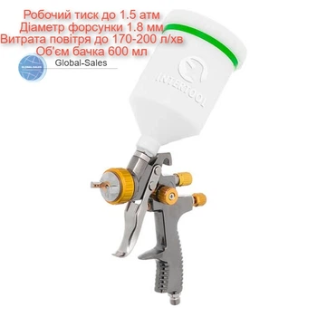 Краскопульт пневматический LVLP Intertool-Storm ⌀1.8мм x 600мл ВБ (PT-0136)