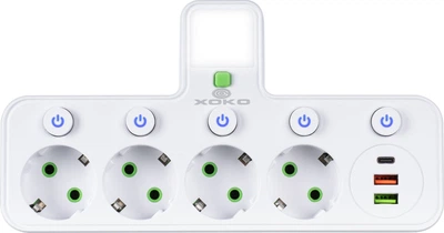Мережевий фільтр XoKo SPW-4-2-1, 4 розетки, 2 USB-A, 1 USB-C, вимикачі кожної розетки Білий (XK-SPW-4-2-1-WH)