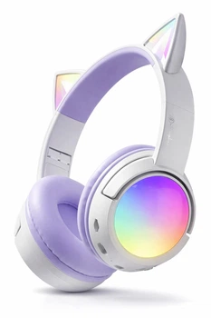Беспроводные наушники с кошачьими ушками Onvyx CATEAR SY-R2, RGB-подсветка, Bluetooth 5.4, микрофон, AUX / microSD, Фиолетовые