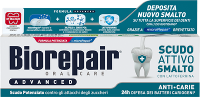 Професійна зубна паста проти карієсу Biorepair Advanced scudo attivo smalto anti-carie 24 h 75 мл