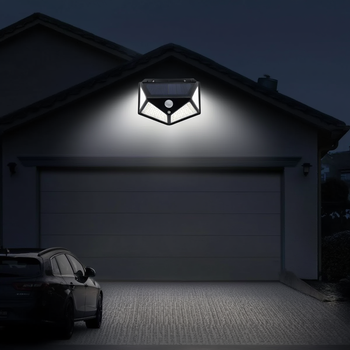 Уличный фонарь настенный 100 LED с датчиком движения и солнечной панелью для двора беседки сада
