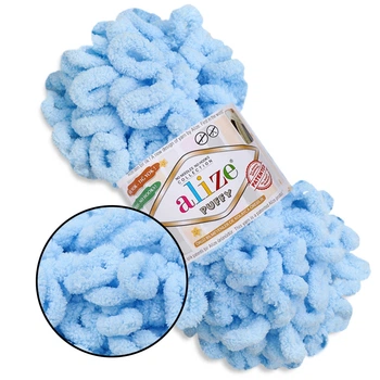 Alize Puffy, Светло-бирюзовый №287, 100г/9м – Ализе Пуффи, плюшевая пряжа с готовыми петлями для вязания руками пледов, игрушек, балаклав, аксессуаро