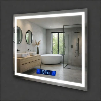 Зеркало прямоугольное с фронтальной LED подсветкой ML - 10 60×80 см, Smart-дисплеем (часы, температура) и подогревом (антизапотевания)