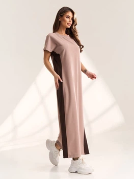 Жіноча сукня-футболка максі з креп-дайвінгу ISSA PLUS 5XL Бежевий (issa1556399)