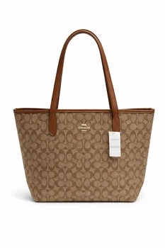 Женская сумка Coach City Tote In Signature Canvas кожа шопер коричневая