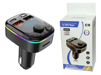Автомобільний зарядний пристрій FM-модулятор C9 MP3 Player/Bluetooth/Type-C/USB QC3.0 12/24V