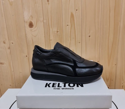 Кросівки фірми Kelton р.37 Чорна Шкіра танкетка 4см