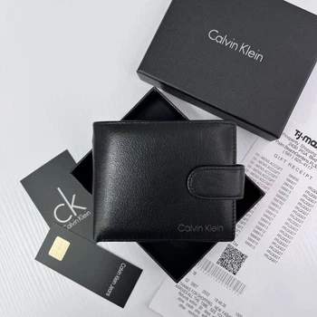 Мужской кошелек CALVIN KLEIN натуральная кожа Черный 11 × 9 см (LUX1427)