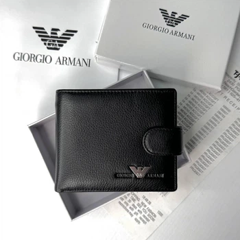 Мужской кошелек ARMANI натуральная кожа 10,5 × 8,5 см Черный (LUX1418)